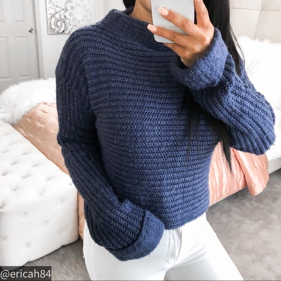 a.n.a Sweaters - Ana blue mock neck pullover long sleeve sweater